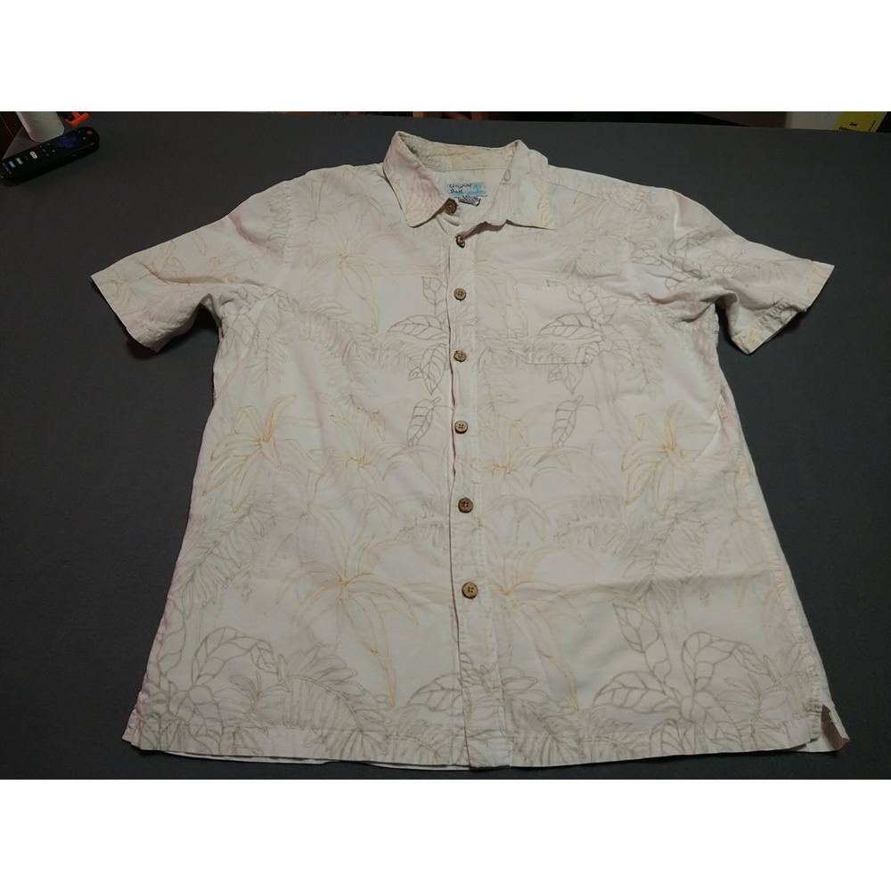Groovy Bay Shirt Men XL Cream Tropical Island Hawaiian Short Sleeve Button Up